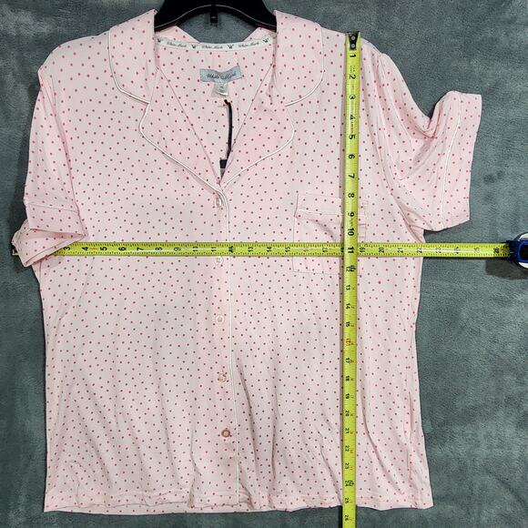 White Mark Short Sleeve Pajama Shorts Set with Button Down Collar Pink Dots XL - Picture 8 of 10